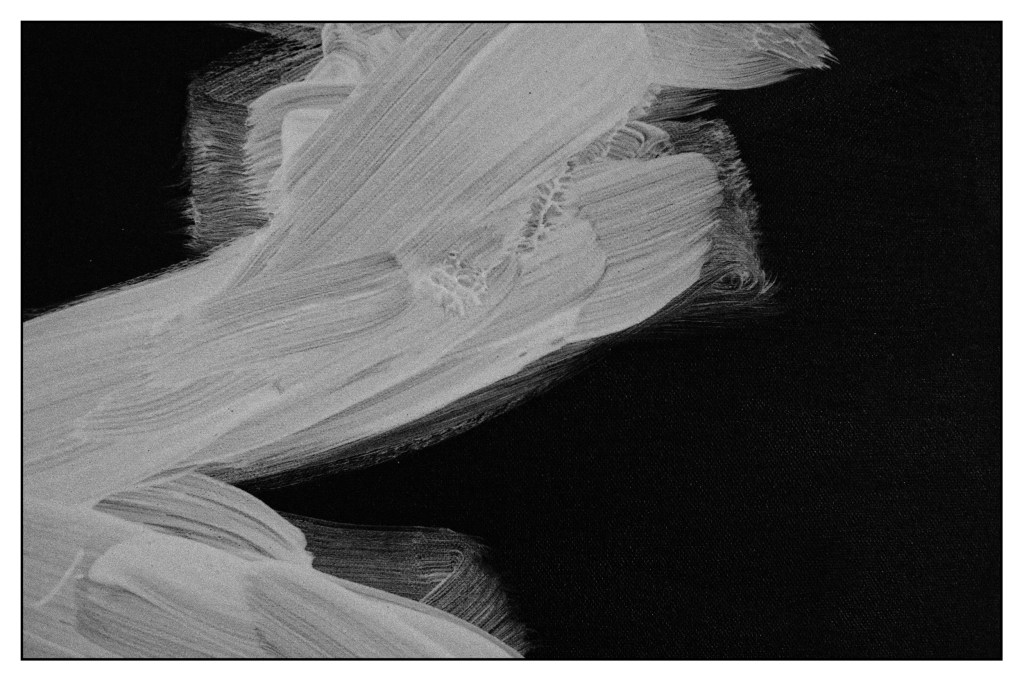 Monochrome closeup detail of a broad brushstroke paining.