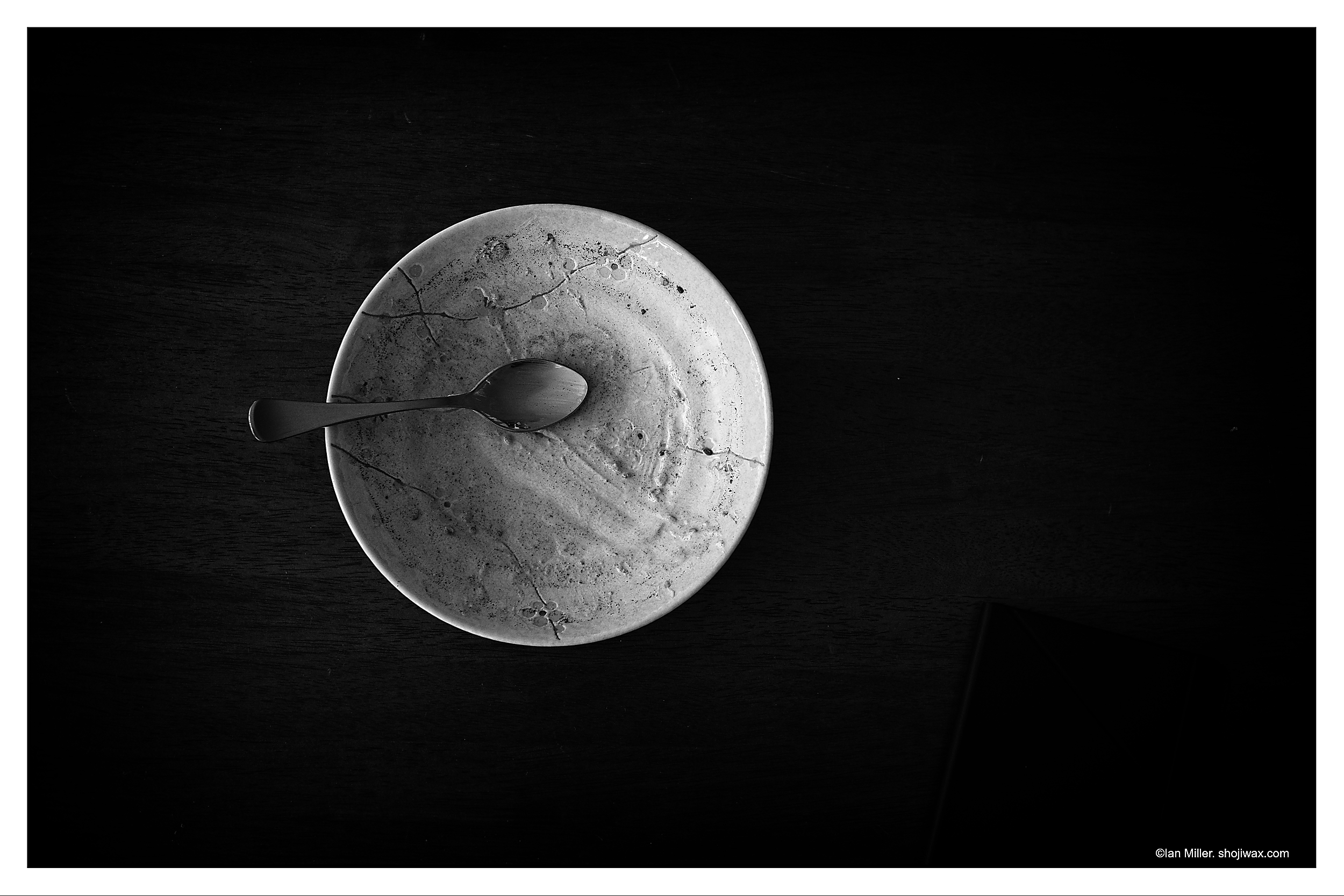 Monochrome photo of an empty food bowl.